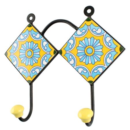 Wheel Flower Ceramic Tile Hook in Turquoise